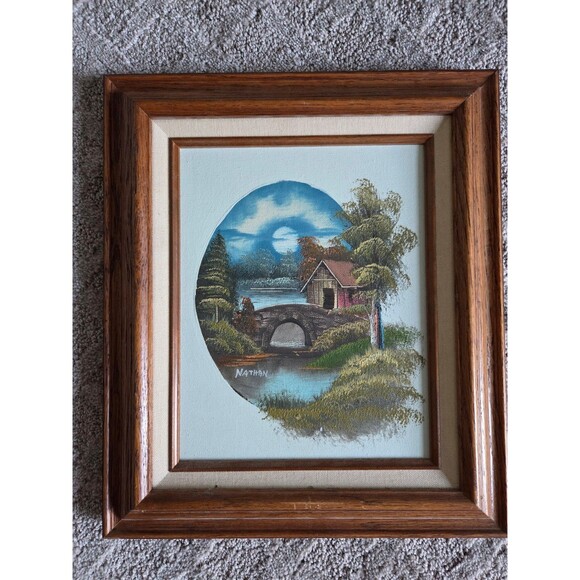 Vintage Framed Art by Nathan – Tranquil Cottage Scene (8"x10") - Picture 2 of 3